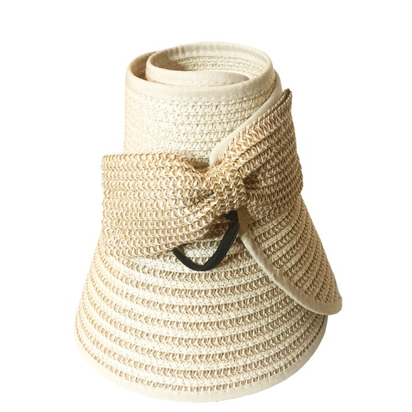 Magid Hats Straw Sun Visor Hat Roll Up Bow Closure - Picture 8 of 8